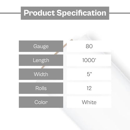 PSBM Dark White Mini Stretch Wrap with Plastic Handle 5" x 1000' 12 Rolls - color: White, size: 5 Inch