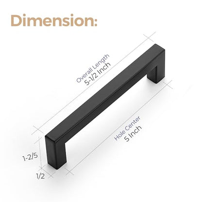 Ravinte Matte Black Cabinet Handles Square Pulls 5 Inch 10 Pack - size: 5-1/2 Inch (5 Inch Hole Center)