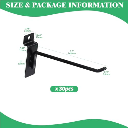 30Pcs 6 Inch/15CM Silver Slatwall Panel Hooks, Heavy Duty Slat Wall Hanging Display Hooks Pegboard Metal Hanger Hook for Gridwall Garage Shop Retail (Wire Diameter 5.6mm/ 0.22”) - color: Black, size: 6 Inch