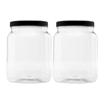 2 Pack - 64 oz (Half Gallon) Plastic Storage Jars with 110-400 Leak Proof Black Lid, Food Grade, BPA Free, Hand Wash Only (64oz, 2pk, BLK) - size: 2pk - 64oz, Black
