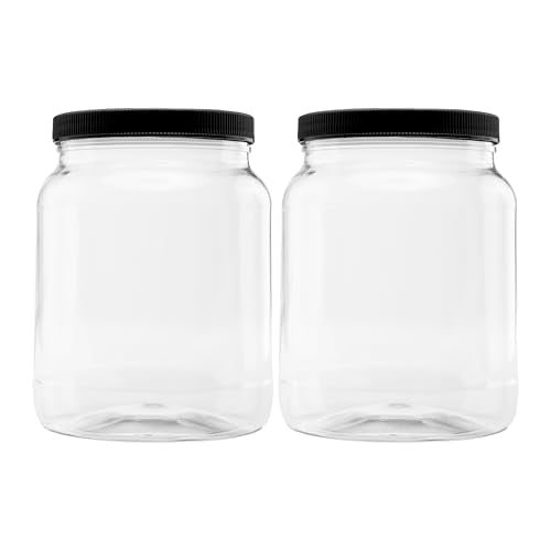 2 Pack - 64 oz (Half Gallon) Plastic Storage Jars with 110-400 Leak Proof Black Lid, Food Grade, BPA Free, Hand Wash Only (64oz, 2pk, BLK) - size: 2pk - 64oz, Black