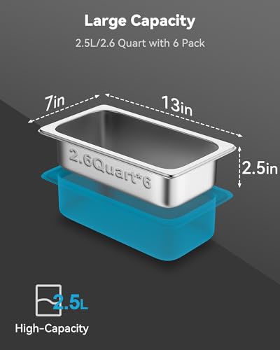 ZeroPone 6 Pack Hotel Pans 1/3 Size 2.5" Deep Steam Table Pan - color: 2.5 INCH, size: 1/3 SIZE