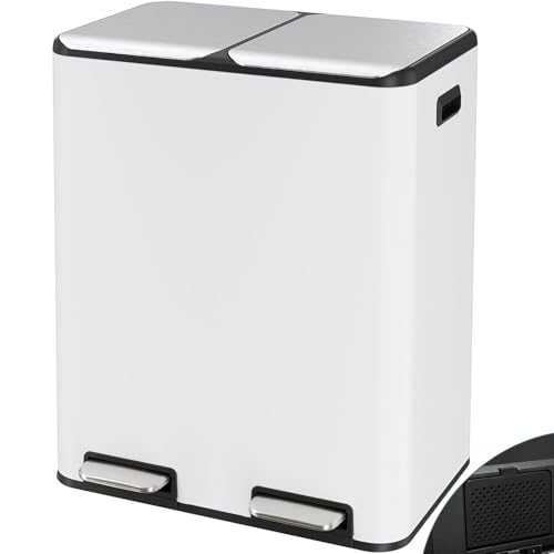 Arlopu 16Gal Dual Trash Can w/2 Built-in Box for Odor Control - color: White