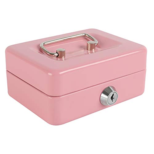 xydled Locking Steel Mini Cash Box with Removable Coin Tray and Key Lock for Kids, 4.92" x 3.74" x 2.36",Pink - color: Pink, size: Small
