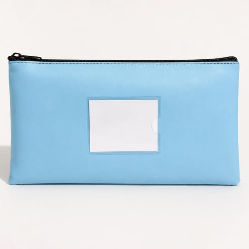 Portable Zippered Security Bank Deposit Bag, PU Leather Cash and Coin Utility Pouch Bank Envelopes with Zipper (Light blue) - color: Light blue
