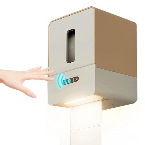Sanpyl Night Light Smart Electric Paper Towel Dispenser, Touchless Roll Paper Dispenser with Custom Length Settings for Home Hotel - Battery Powered Plastic (Coffee Color) - color: Coffee Color