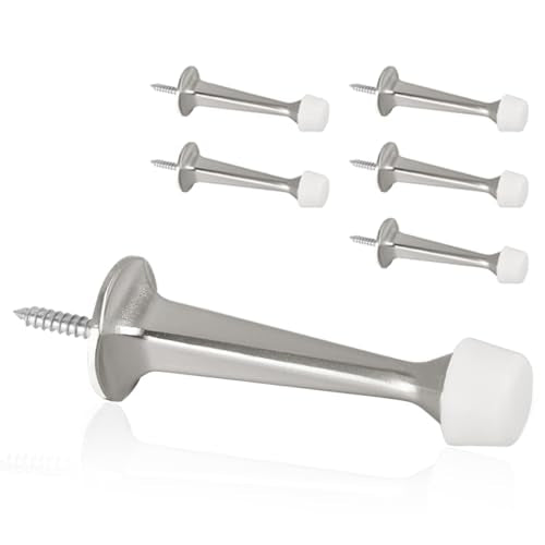 6 Pack Solid Rigid Door Stops - Heavy Duty Door Stoppers Wall Protector with Soft Rubber Tips, Satin Nickel - color: Satin Nickel, size: 6 Pack