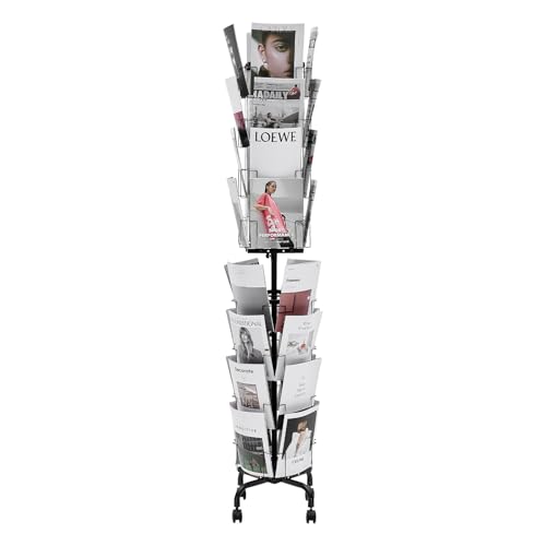 VEVOR Greeting Cards Display Rack, 32 Pockets Rotating Postcard Brochure Display Stand, 360° Spinning Card Display Rack with Sign Holder & 4 Wheels (2 Lockable) for Exhibitions Office Trade Show - size: without wheels