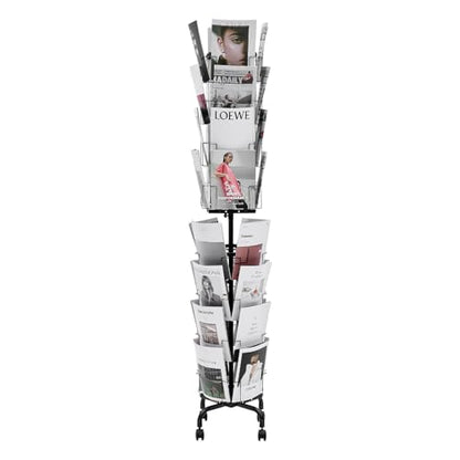 VEVOR Greeting Cards Display Rack, 32 Pockets Rotating Postcard Brochure Display Stand, 360° Spinning Card Display Rack with Sign Holder & 4 Wheels (2 Lockable) for Exhibitions Office Trade Show - size: without wheels