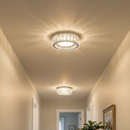 11 Inch Dimmable Luxury Crystal LED Flush Mount Ceiling Light - color: Chrome, size: 11 Inch