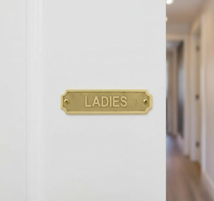 Brass LADIES Door Sign Plaque 22x5 cm Wall Mount Washroom Restroom Signage Plate with Screws for Home Office Hotel Bathroom Identification & Facility Labeling - color: LADIES