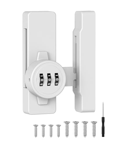 Sliding Barn Door Lock, 3-Digit Password Locks, White - color: White