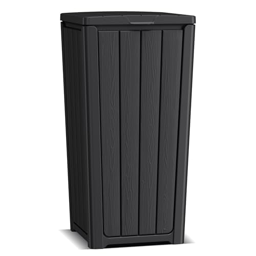 EasyUp 32 Gallon Outdoor Trash Can with Lid, Waterproof and Sunscreen Resin Garbage Cans, Outside Trash Bin for Patio, Kitchen, Deck or Backyard(Black) - color: Black, size: 32 gallon