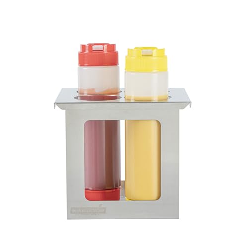 Restaurantware Squeeze Bottle Holder 1 Count 6.30 x 7.01 x 6.26 Inches Stainless Steel Condiment Organizer - Four-Hole Durable Kitchen Rack - Silver Prep Station Organizer - size: Fits 1/6 Size Opening, style: Four Holes, Holder