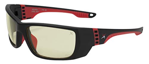 X Power ANSI Z87+ Safety Sunglasses Impact Resistant Polycarbonate Lens & Double Injection Frame - color: 003 Black & Red Frame / Yellow Lens