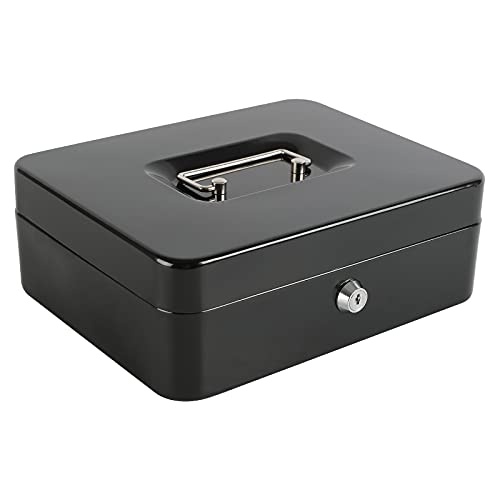 xydled Large Cash Box with Lock, Metal Money Box, Steel Money Box, Black - color: Black, size: Large