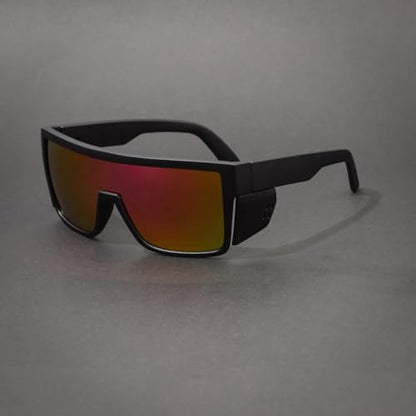 Polarized Safety Sunglasses, UV400 Protection, ANSI Z87.1 Wraparound Protective Eyewear - color: Matte Black Violet Mirror