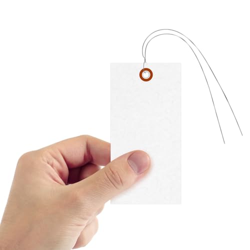 SmartSign White Shipping Tags with Wire, Size #6, Pack of 1000 | 5 1/4" x 2 5/8" - color: White - Metal Wires, size: 5 1/4" x 2 5/8" - White