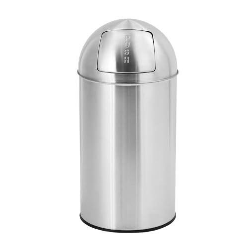 Garvee Cylindrical Commercial Trash Can, 13 gal/50 L Fingerprint-Proof Stainless Steel Garbage Can with Push Lid, Heavy Duty Tall Waste Bin with Removable Inner Bucket for Outdoor, Commercial Use - size: Medium