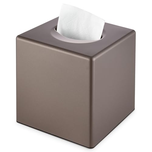 Y-in Hand Tissue Box Cover, Square Facial Cube Tissue Box Holder, Storage Accessories for Bathroom Vanity, Bedroom Countertops, Dressers, Night Stand, Parlors and Offices - Brown Bronze - color: Brown