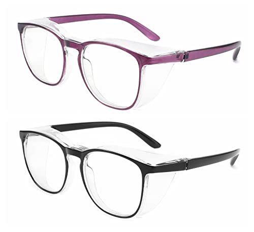 Alsenor Safety Glasses Anti Fog Goggles Protective Eyewear Blue Light Blocking Anti Dust UV Protection Glasses For Men Women (2 Pack (New Purple + Black)) - color: 2 Pack (New Purple + Black)