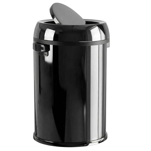 Garvee 17 Gal/65 L Round Trash Can, Stainless Steel Swing Top Garbage Can for Kitchen, Heavy Duty Commercial Trash Bin with Swing Lid for Restaurant Home Office, Gloss Black - color: Gloss Black, size: 17 Gallon Swing Top