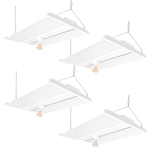 High Bay LED Shop Light, 28350LM 2FT LED Linear High Bay Fixture with Motion Sensor, 210W Commercial Bay Lighting, 120-277V, 5000K Daylight Linear Hanging Light, UL&DLC Listed, 4PK - color: 210W - with sensor - White, size: 4PK