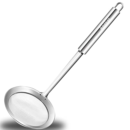 Anaeat 4.7" Stainless Steel Fat Skimmer Spoon - Professional Kitchen Fine Mesh Food Strainer and Hot Pot Skimmer with Long Handle for Skimming, Cooking, Frying, Grease, Gravy and Foam - color: 4.7" Fine Mesh Skimmer