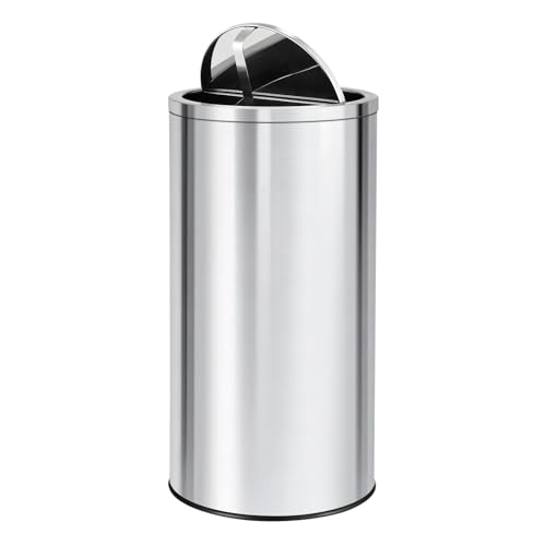 18.5 Gallon/70L Stainless Steel Trash Can with Swing Top Lid, Silver Bathroom Garbage Can with Heavy Duty Removable Inner Bucket, Round Indoor Recycle Waste Bin for Kitchen, Office, Living Room, Hotel