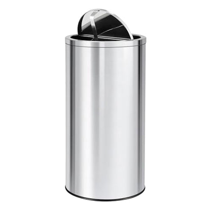 18.5 Gallon/70L Stainless Steel Trash Can with Swing Top Lid, Silver Bathroom Garbage Can with Heavy Duty Removable Inner Bucket, Round Indoor Recycle Waste Bin for Kitchen, Office, Living Room, Hotel