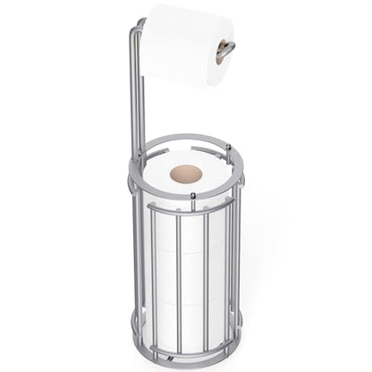 Meangood Toilet Paper Holder Stand and Tissue Paper Roll Dispenser for 4 Mega Rolls, Bathroom Free Standing Tissue Roll Storage Holder Rack, Detachable (Matte Silver) - color: Matte Silver