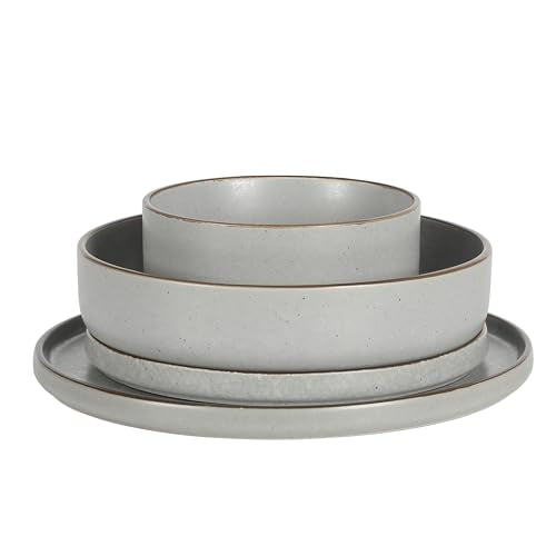 Gibson Elite Gelston Stoneware Matte Reactive Glaze 16 Piece (Service for 4) Plates and Bowl Dinnerware Set - Grey - color: Grey (Gelston)