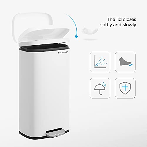 SONGMICS 8 Gallon (30 L) Trash Can, Stainless Steel, Step-On Pedal - color: White, size: 8 Gal.