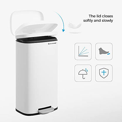 SONGMICS 8 Gallon (30 L) Trash Can, Stainless Steel, Step-On Pedal - color: White, size: 8 Gal.