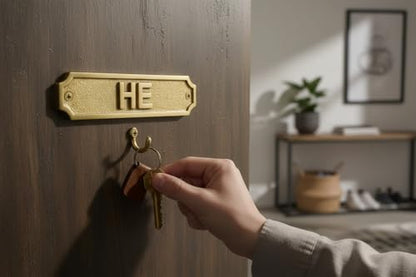 Brass HE Door Sign Plaque 22 x 5 cm | Gender Restroom Sign Wall Plate | Office, Home, Commercial Bathroom Identifier Sign with Mounting Screws - color: HE