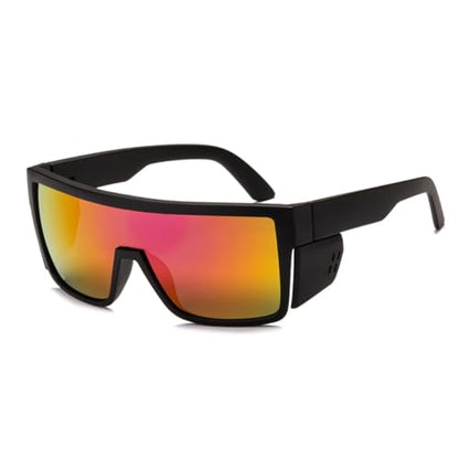 Polarized Safety Sunglasses, UV400 Protection, ANSI Z87.1 Wraparound Protective Eyewear - color: Matte Black Violet Mirror