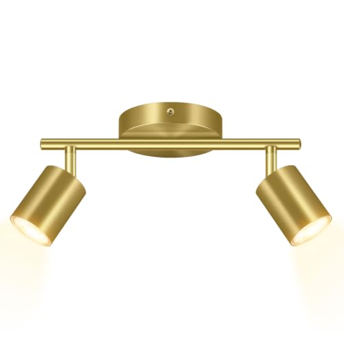 BoostArea LED 2 Light Track Lighting Kit, Gold 2 Way Ceiling Spot Lighting, Flexibly Rotatable Light Head for Kitchen, Living Room, Bedroom, GU10 Bulb Not Included - color: 2 Light-Gold
