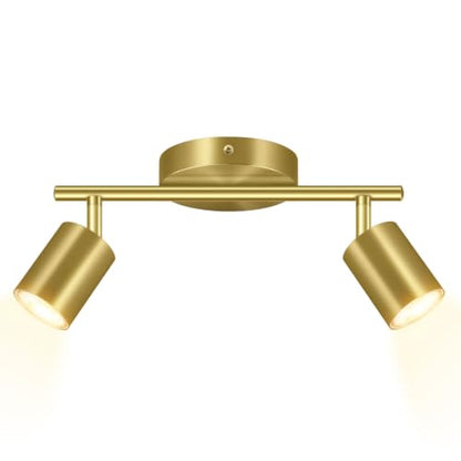 BoostArea LED 2 Light Track Lighting Kit, Gold 2 Way Ceiling Spot Lighting, Flexibly Rotatable Light Head for Kitchen, Living Room, Bedroom, GU10 Bulb Not Included - color: 2 Light-Gold