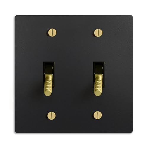 SELECT 2-Gang Solid Brass Toggle Switch, 3-Way Compatible with Faceplate - color: Black with Brass, size: 2 Gang, style: Toggle Switch