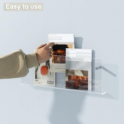 Acrylic Magazine Holder, 2 Pack Hanging Bookshelf Magazine Rack, Wall Mounted Floating Brochure Display for Waiting Room, Office, Home (Clear, 17 Inch) - color: Clear, size: 17 Inch