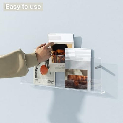 Acrylic Magazine Holder, 2 Pack Hanging Bookshelf Magazine Rack, Wall Mounted Floating Brochure Display for Waiting Room, Office, Home (Clear, 17 Inch) - color: Clear, size: 17 Inch