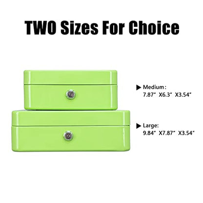 KYODOLED Medium Cash Box with Money Tray,Small Safe Lock Box with Key,Cash Drawer,7.87"x 6.30"x 3.54" Limegreen Medium - color: Limegreen, size: Medium