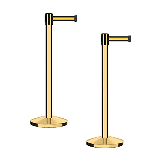Crowd Control Warehouse RBB-100 Retractable Belt Barrier Stanchions, 2 Pack - color: Black with Yellow Horizontal Stripe, size: 7.5 Foot
