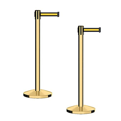 Crowd Control Warehouse RBB-100 Retractable Belt Barrier Stanchions, 2 Pack - color: Black with Yellow Horizontal Stripe, size: 7.5 Foot