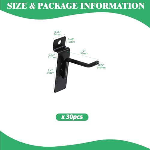 30Pcs 2 Inch/5CM Silver Slatwall Panel Hooks, Heavy Duty Slat Wall Hanging Display Hooks Pegboard Metal Hanger Hook for Gridwall Garage Shop Retail (Wire Diameter 5.6mm/ 0.22”) - color: Black, size: 2 Inch