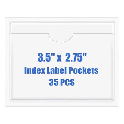 Origin-Joy 35 PCS Self Adhesive Index Card Pockets with Top Open, Clear Plastic Label Holder for Cards of Note, Library and Business, Adhesive Label Pockets & Card Holder (3.5 x 2.75 inch) - size: 3.5 x 2.75 inch, style: Horizontal