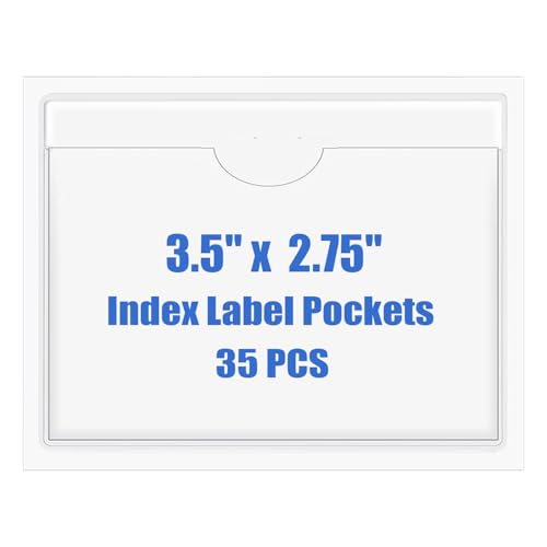 Origin-Joy 35 PCS Self Adhesive Index Card Pockets with Top Open, Clear Plastic Label Holder for Cards of Note, Library and Business, Adhesive Label Pockets & Card Holder (3.5 x 2.75 inch) - size: 3.5 x 2.75 inch, style: Horizontal