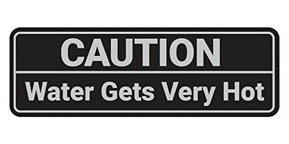 Standard Caution Water Gets Very Hot Sign (Black/Silver) - Small 1 Pack - color: Black / Silver, size: 2 x 6" - Small