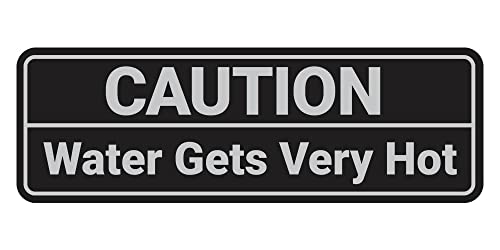 Standard Caution Water Gets Very Hot Sign (Black/Silver) - Medium 1 Pack - color: Black / Silver, size: 2.75 x 7" - Medium