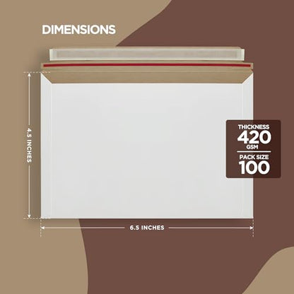 100 Pack Rigid Mailers 4.5x6.5 Inch Self Seal Document Mailers - size: 6.5x4.5" - Pack of 100